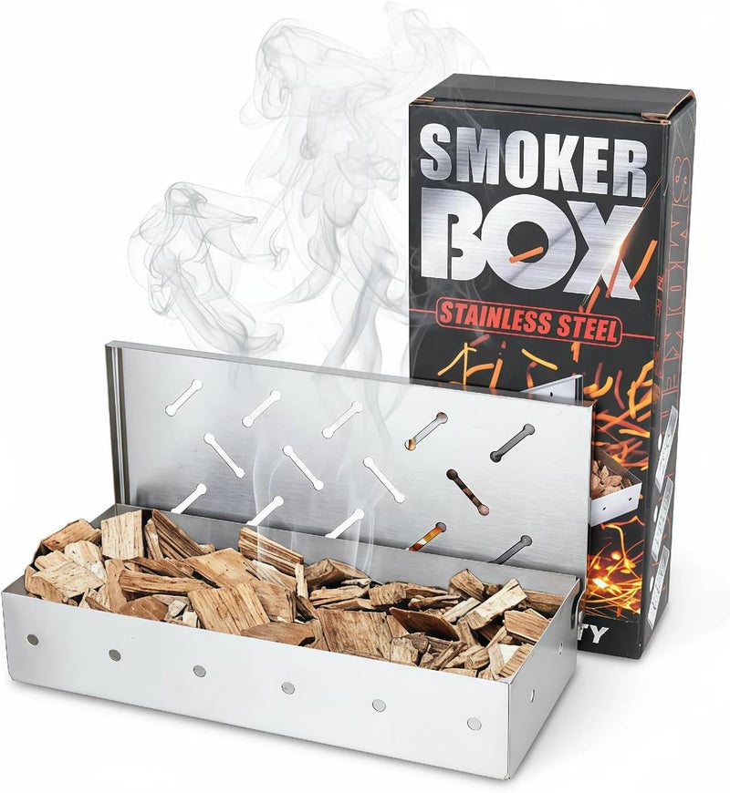 Fving Smoker Box for Gas Grill,Wood Chip Stainless Steel Pellet Smoke Box for All Grills Oven,Hinged Lid, Heavy Duty BBQ Accessories Party Gift for Dad Men Barbecue Outdoor - Image 1